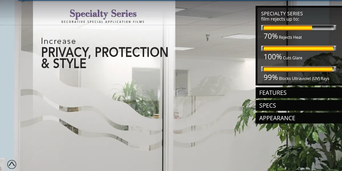 Decorative window tinting films — white frost and custom designs for privacy