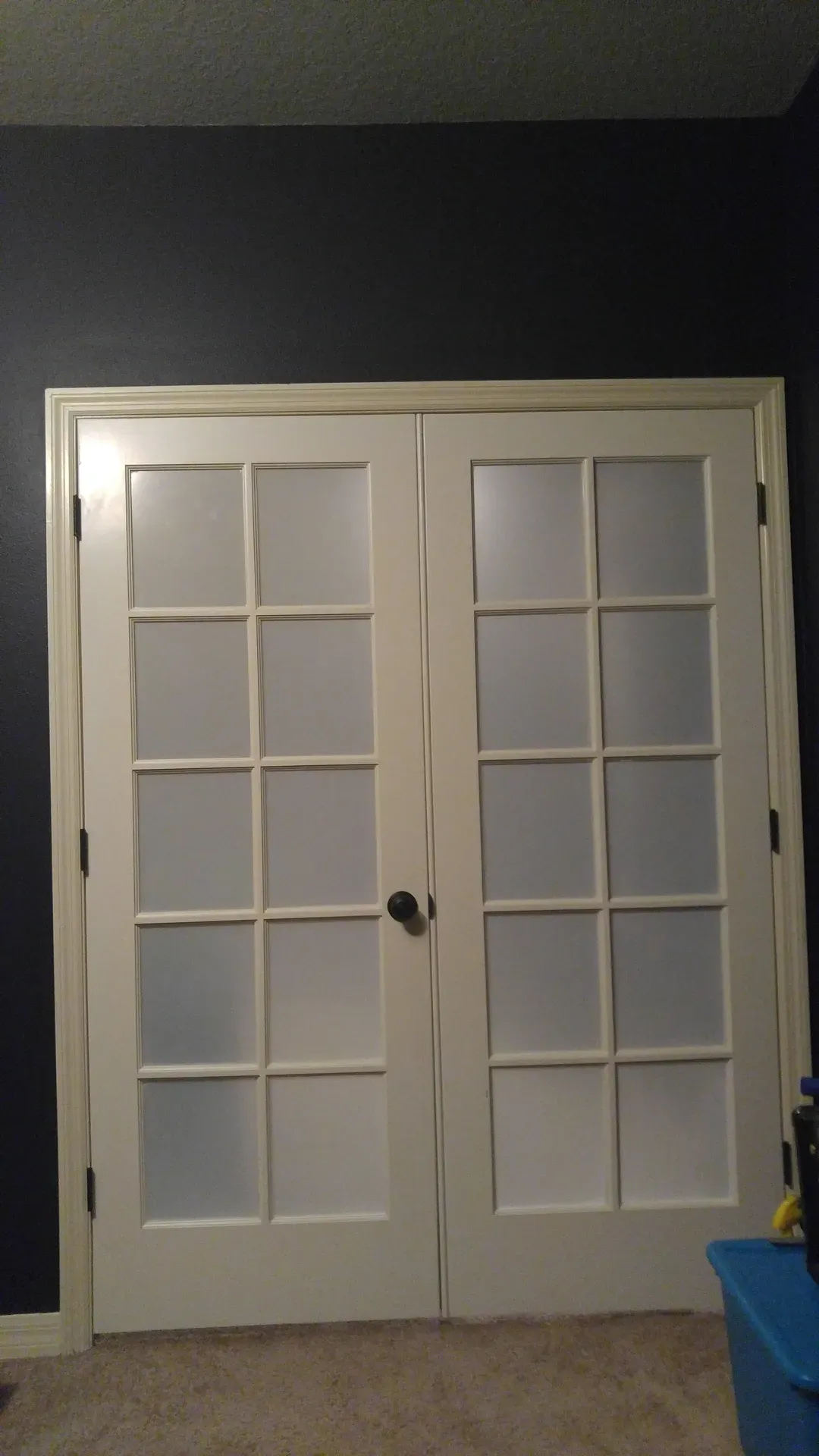 Frost film installed on French doors for privacy